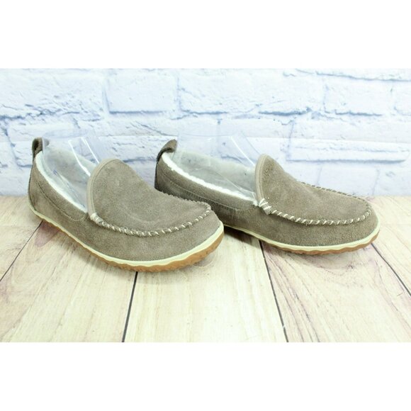 LL Bean Cement Suede Slip-On Moccasin Slippers Fleece Lined Mountain Size 8 M - Picture 3 of 9